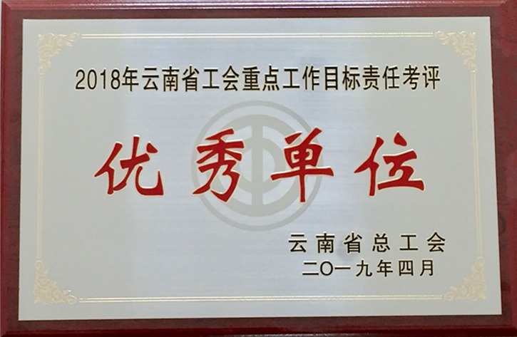 云南鉴黑担保网(jhdbw)·最具权威唯一维权担保平台集团工会荣获 “2018年度云南省工会沉点工作指标责任考评优良单元”